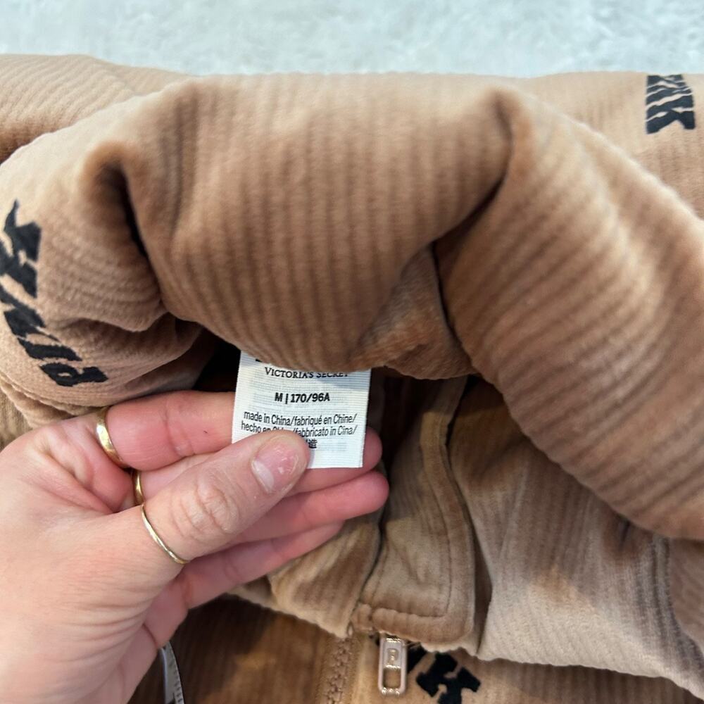 VS Pink Womens Rib Velour Crop Puffer Jacket Color Caramel Sz M Preppy Casual - Picture 6 of 8